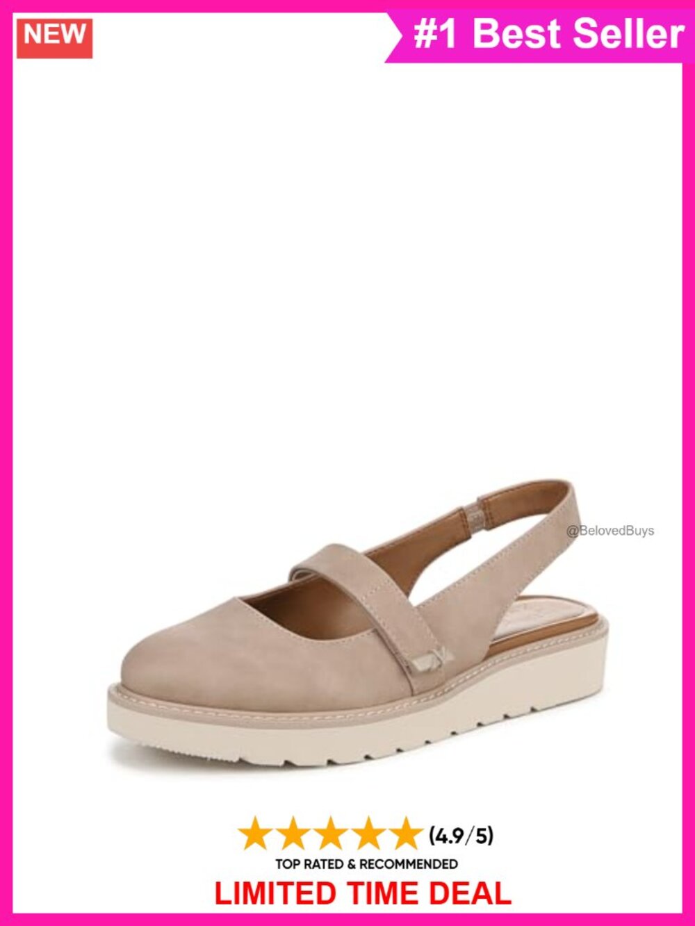 Mary Jane Slingback Flats with Adjustable Strap and Comfort Technology